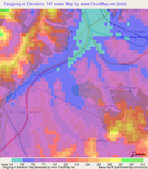 Yangjong-ni,South Korea Elevation Map