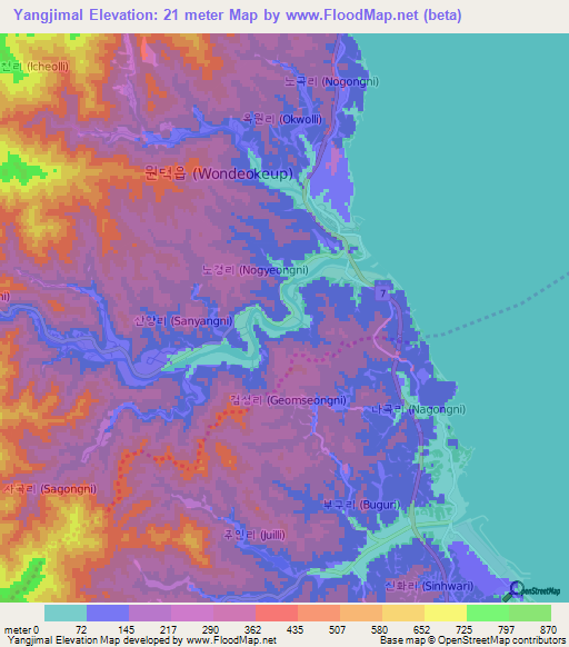 Yangjimal,South Korea Elevation Map