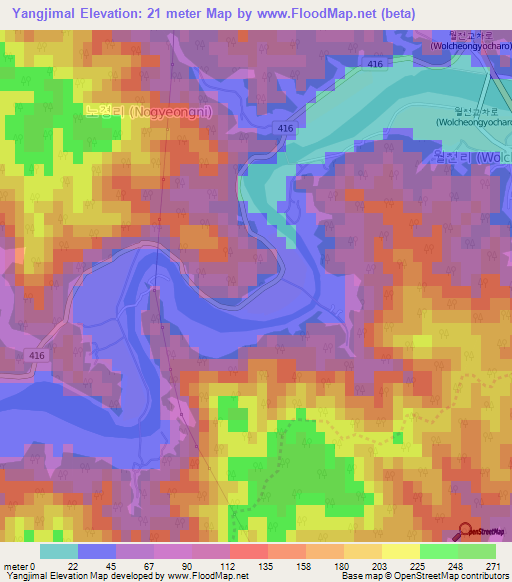 Yangjimal,South Korea Elevation Map