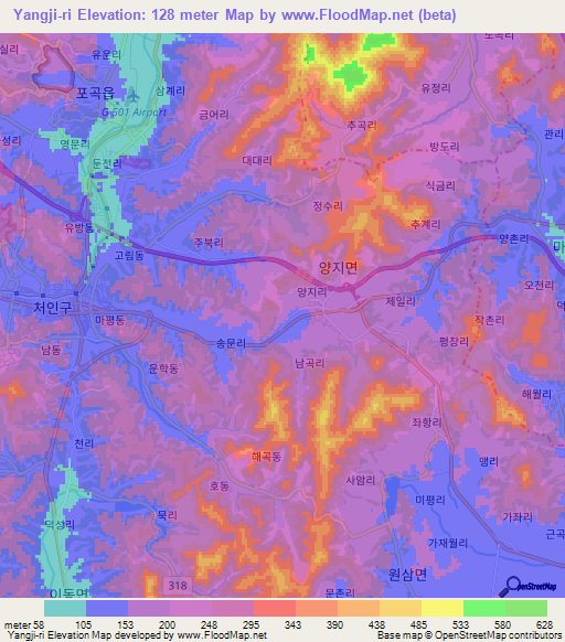 Yangji-ri,South Korea Elevation Map