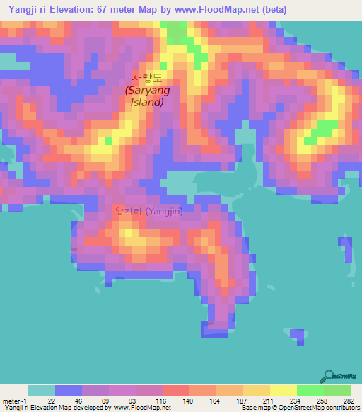 Yangji-ri,South Korea Elevation Map