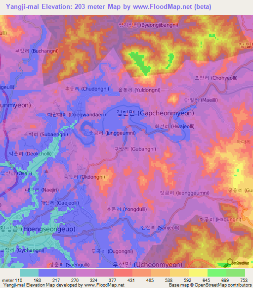 Yangji-mal,South Korea Elevation Map