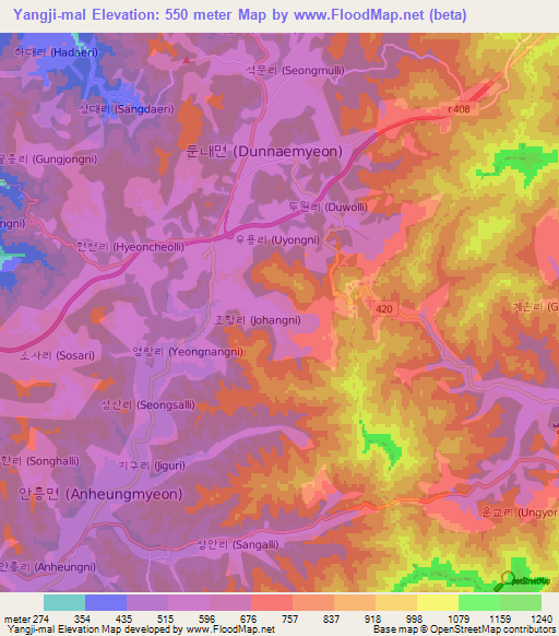 Yangji-mal,South Korea Elevation Map