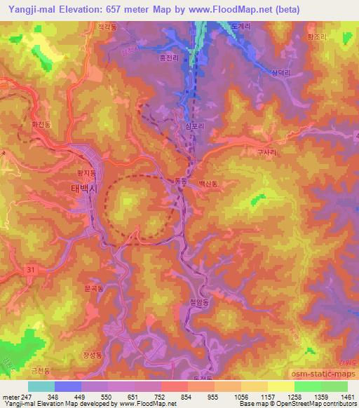 Yangji-mal,South Korea Elevation Map