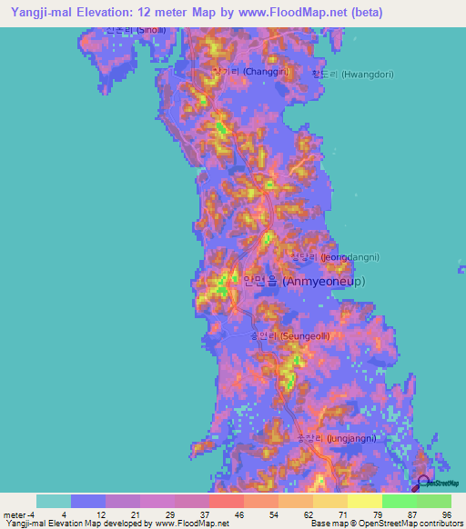 Yangji-mal,South Korea Elevation Map