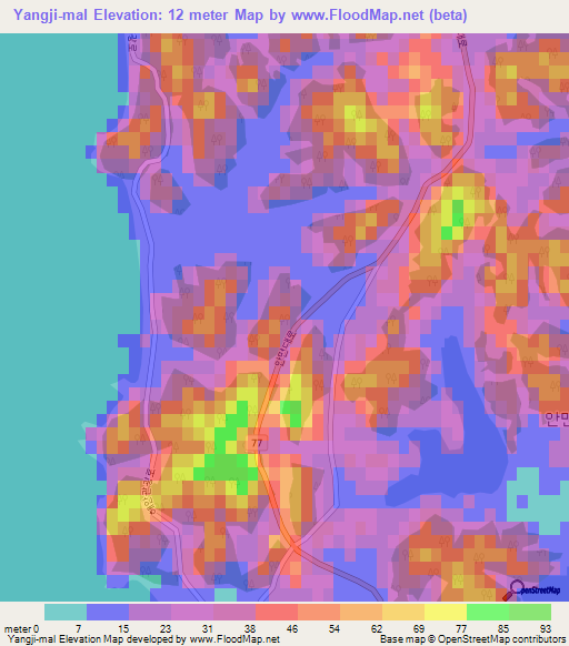 Yangji-mal,South Korea Elevation Map