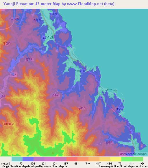 Yangji,South Korea Elevation Map