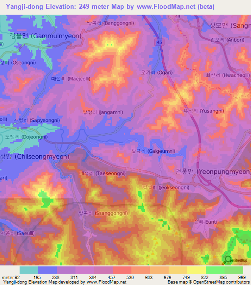 Yangji-dong,South Korea Elevation Map