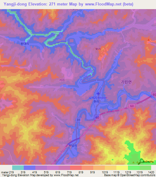 Yangji-dong,South Korea Elevation Map