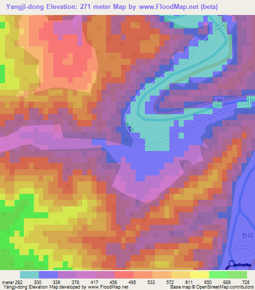 Yangji-dong,South Korea Elevation Map