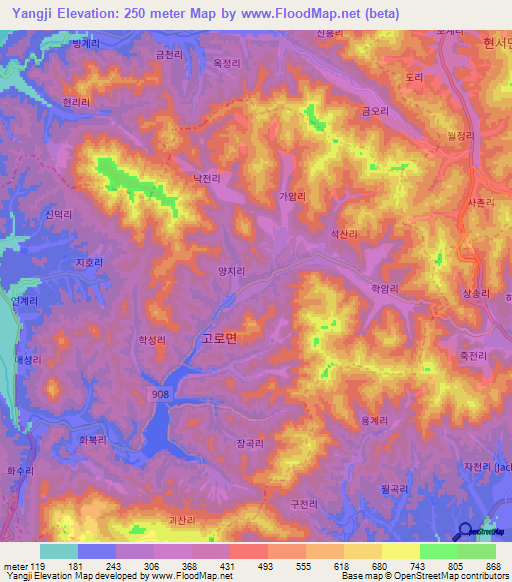 Yangji,South Korea Elevation Map