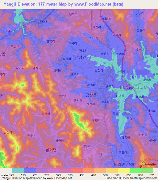 Yangji,South Korea Elevation Map