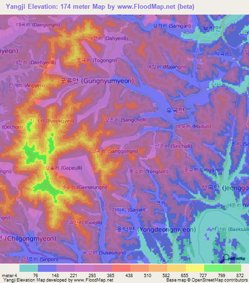 Yangji,South Korea Elevation Map