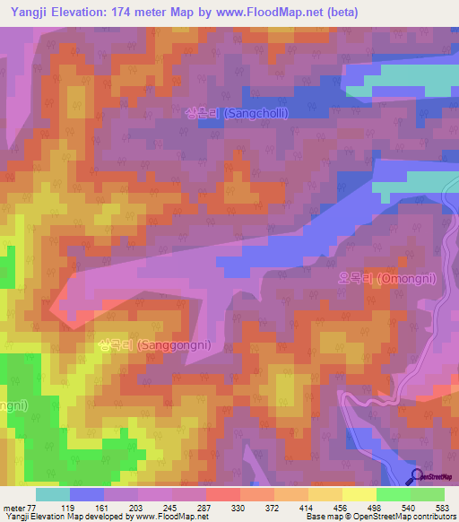 Yangji,South Korea Elevation Map