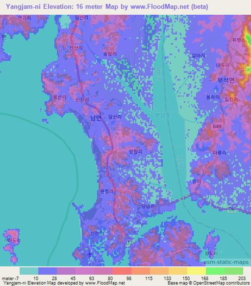 Yangjam-ni,South Korea Elevation Map