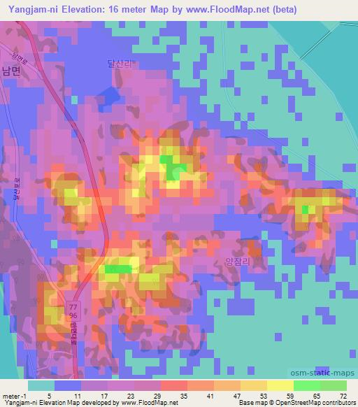 Yangjam-ni,South Korea Elevation Map