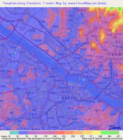 Yanghwa-dong,South Korea Elevation Map