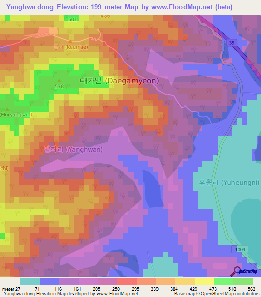 Yanghwa-dong,South Korea Elevation Map