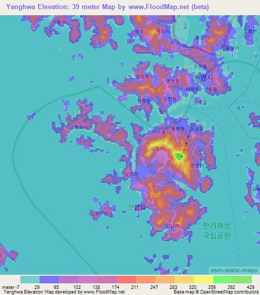 Yanghwa,South Korea Elevation Map