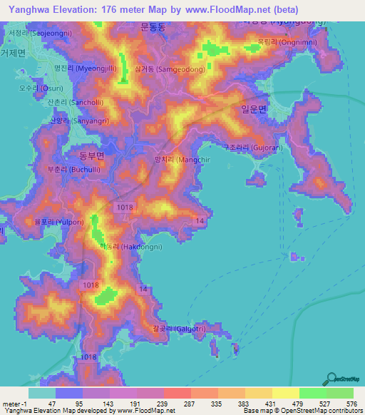 Yanghwa,South Korea Elevation Map