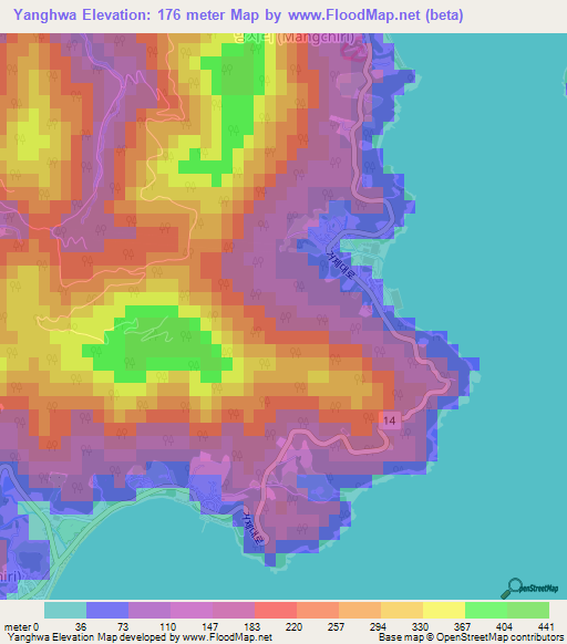 Yanghwa,South Korea Elevation Map