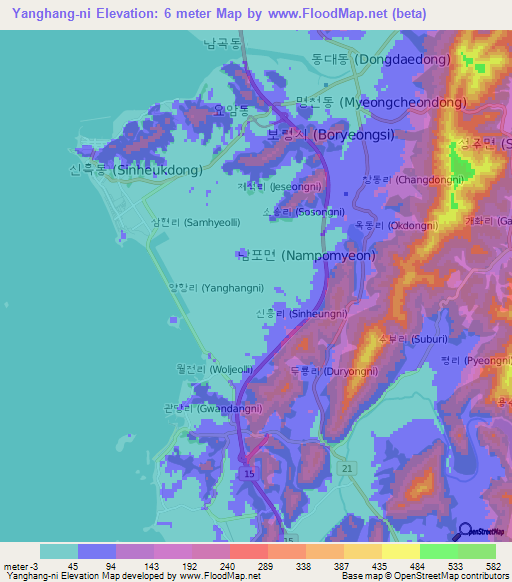 Yanghang-ni,South Korea Elevation Map