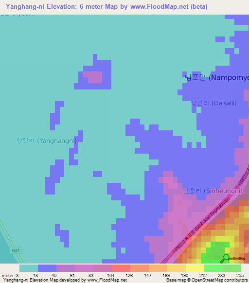 Yanghang-ni,South Korea Elevation Map