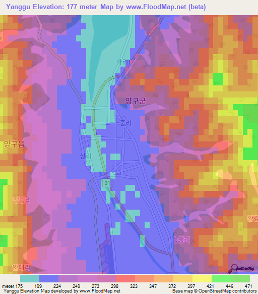 Yanggu,South Korea Elevation Map