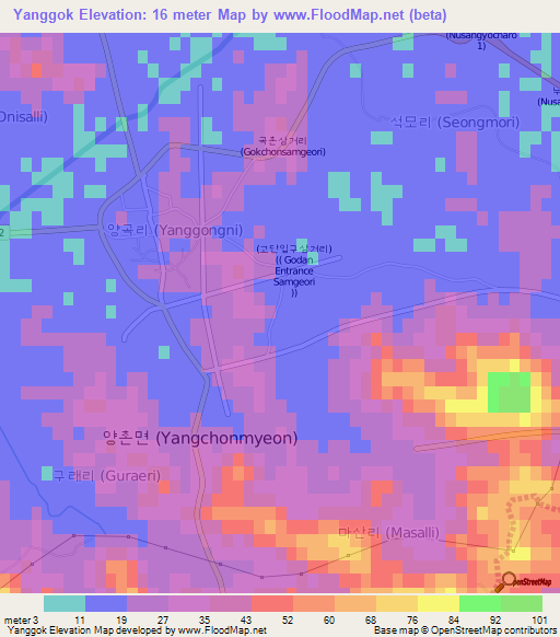 Yanggok,South Korea Elevation Map