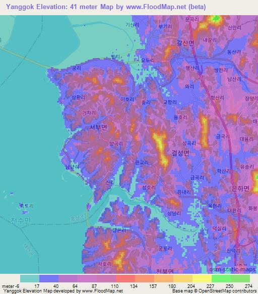 Yanggok,South Korea Elevation Map