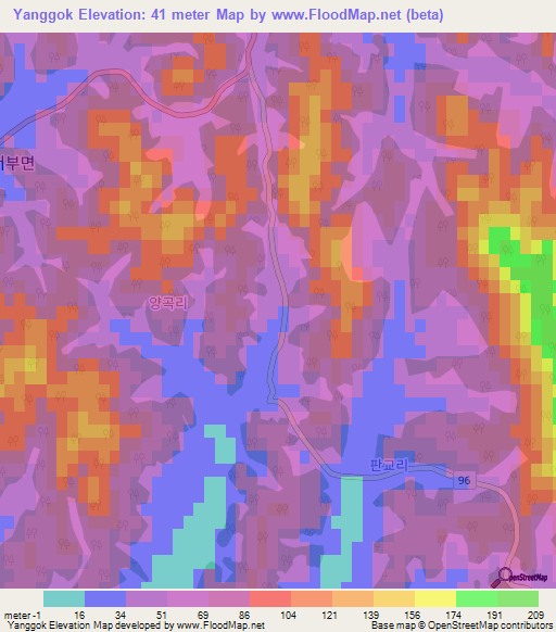 Yanggok,South Korea Elevation Map