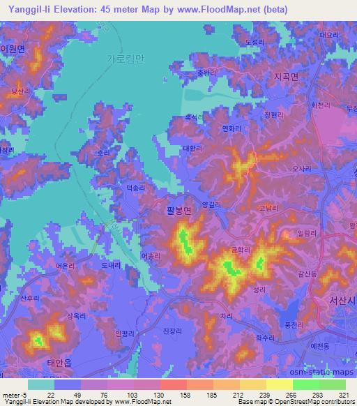 Yanggil-li,South Korea Elevation Map