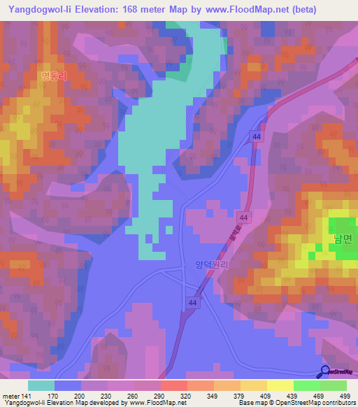 Yangdogwol-li,South Korea Elevation Map