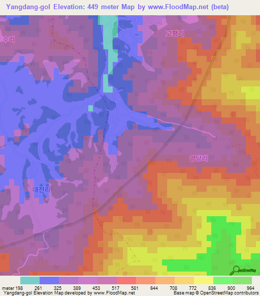 Yangdang-gol,South Korea Elevation Map