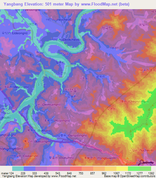 Yangbang,South Korea Elevation Map