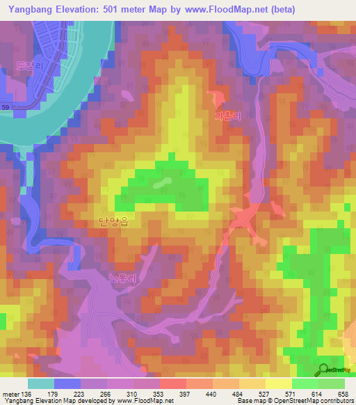 Yangbang,South Korea Elevation Map