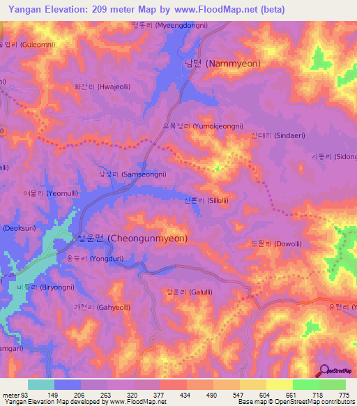 Yangan,South Korea Elevation Map