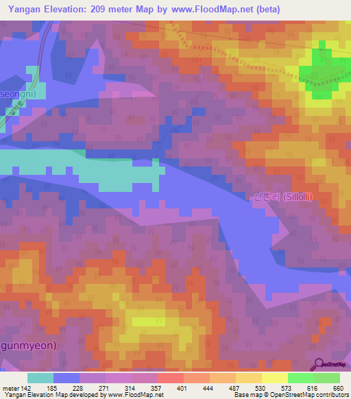 Yangan,South Korea Elevation Map