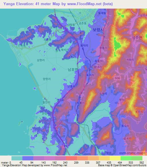 Yanga,South Korea Elevation Map