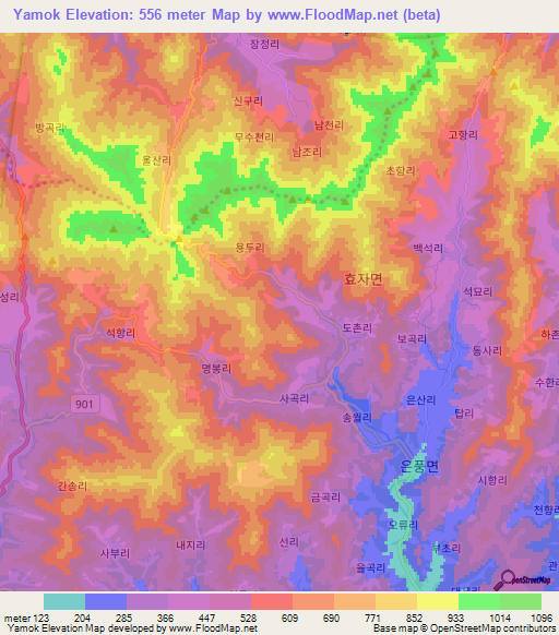 Yamok,South Korea Elevation Map