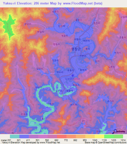 Yaksu-ri,South Korea Elevation Map