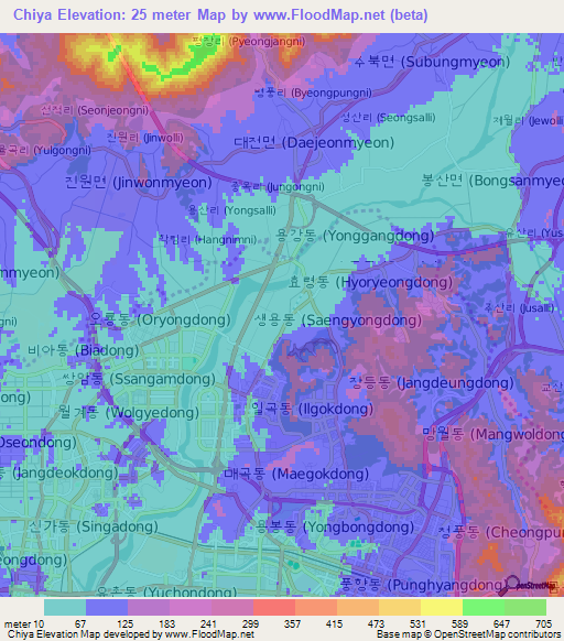 Chiya,South Korea Elevation Map