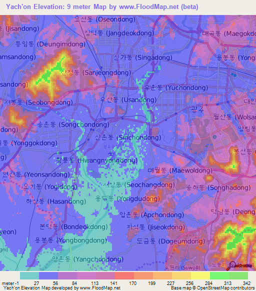 Yach'on,South Korea Elevation Map