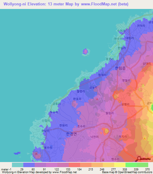 Wollyong-ni,South Korea Elevation Map