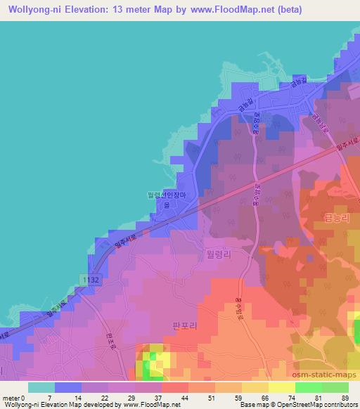 Wollyong-ni,South Korea Elevation Map