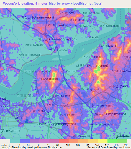 Wosop'o,South Korea Elevation Map