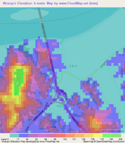 Wosop'o,South Korea Elevation Map