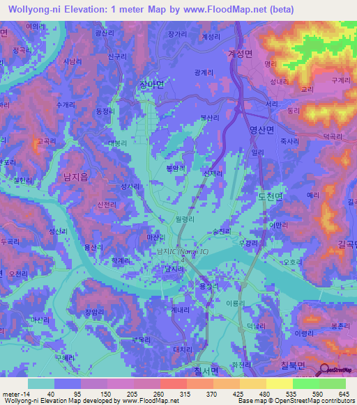 Wollyong-ni,South Korea Elevation Map