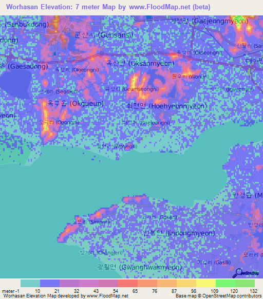 Worhasan,South Korea Elevation Map