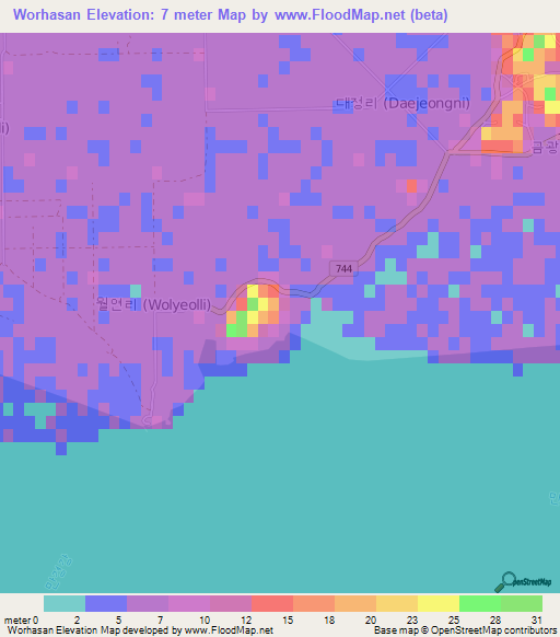 Worhasan,South Korea Elevation Map